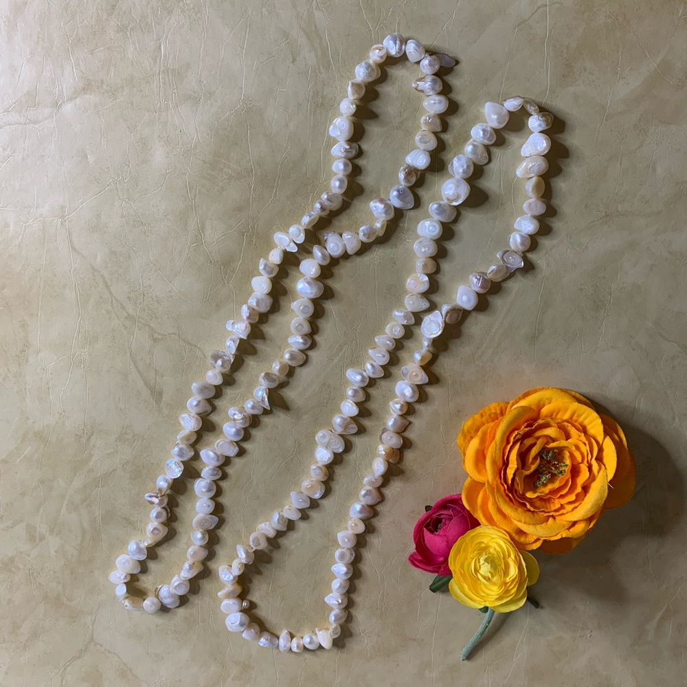2 Genuine Half Pearl Pieces Strand Necklaces